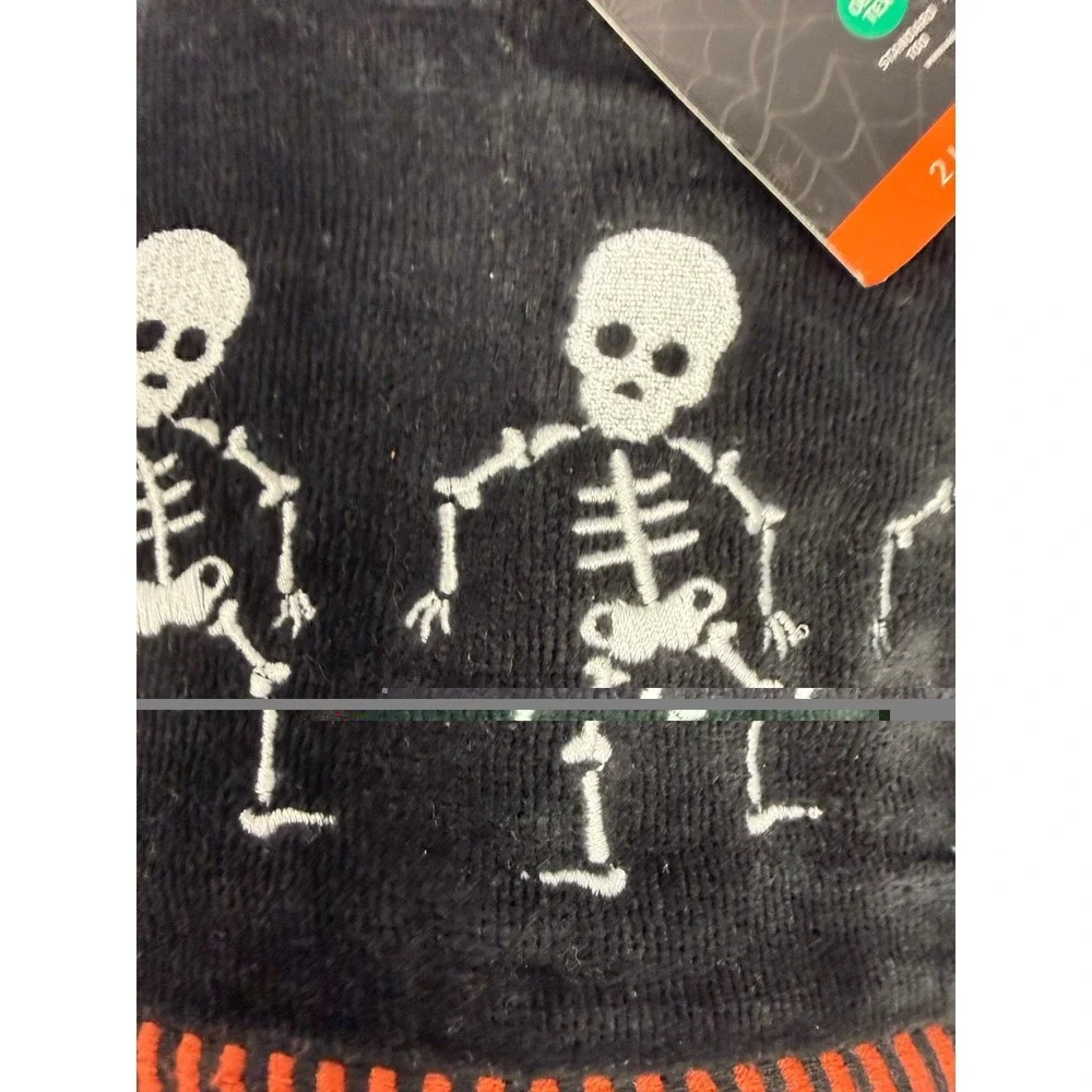 New CARO Home Halloween Skeleton Embroidered Hand Towel Set Black, 2 Towels